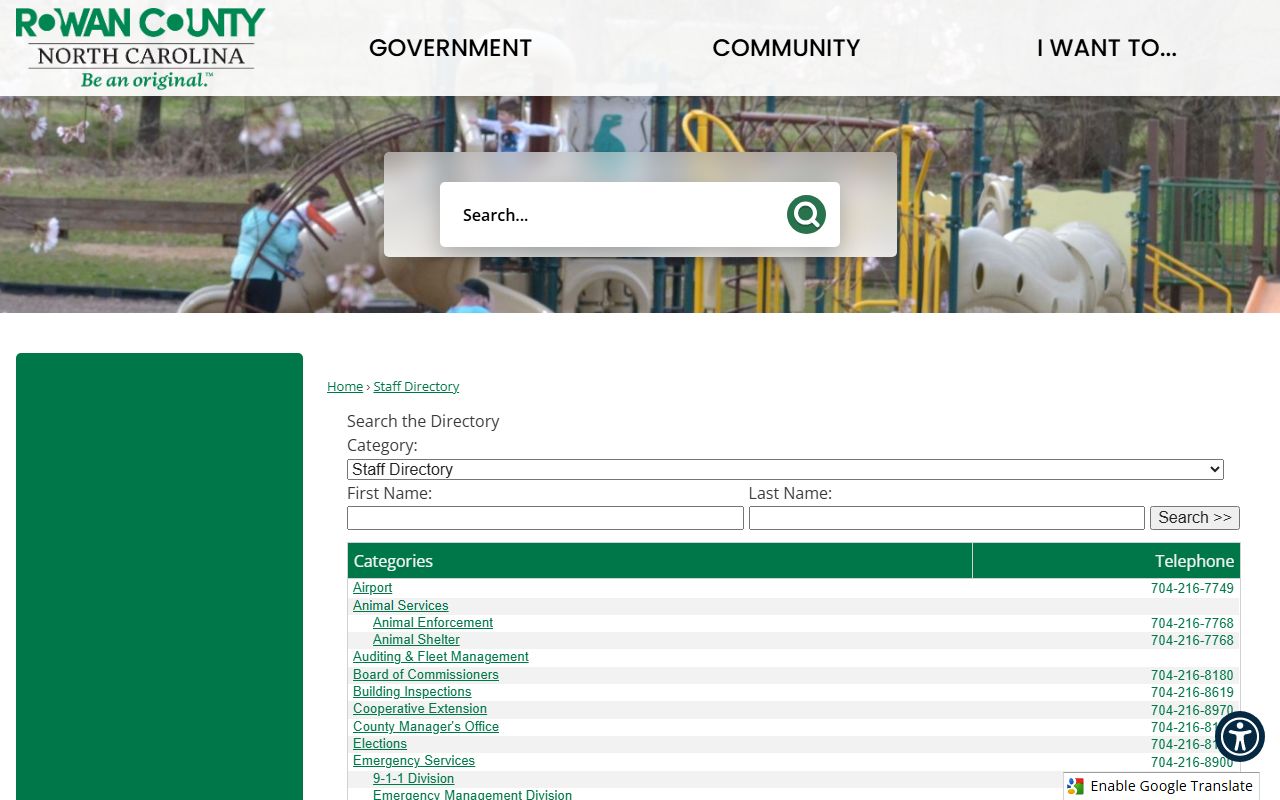 Salisbury phone numbers in the Rowan County staff directory
